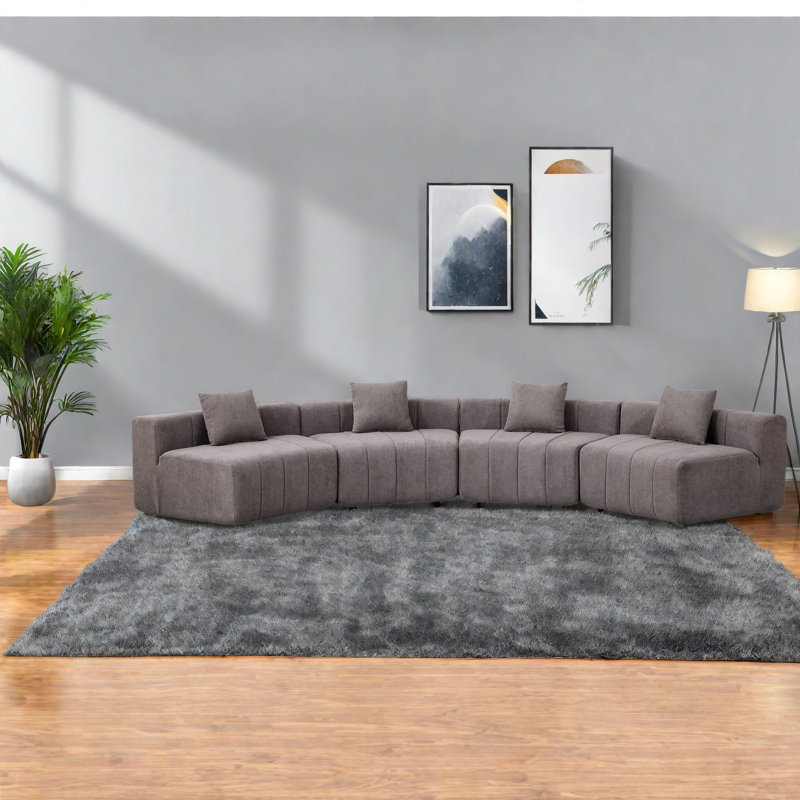 Canapés modernes gris chenille, conception modulaire courbée pour le bureau à domicile