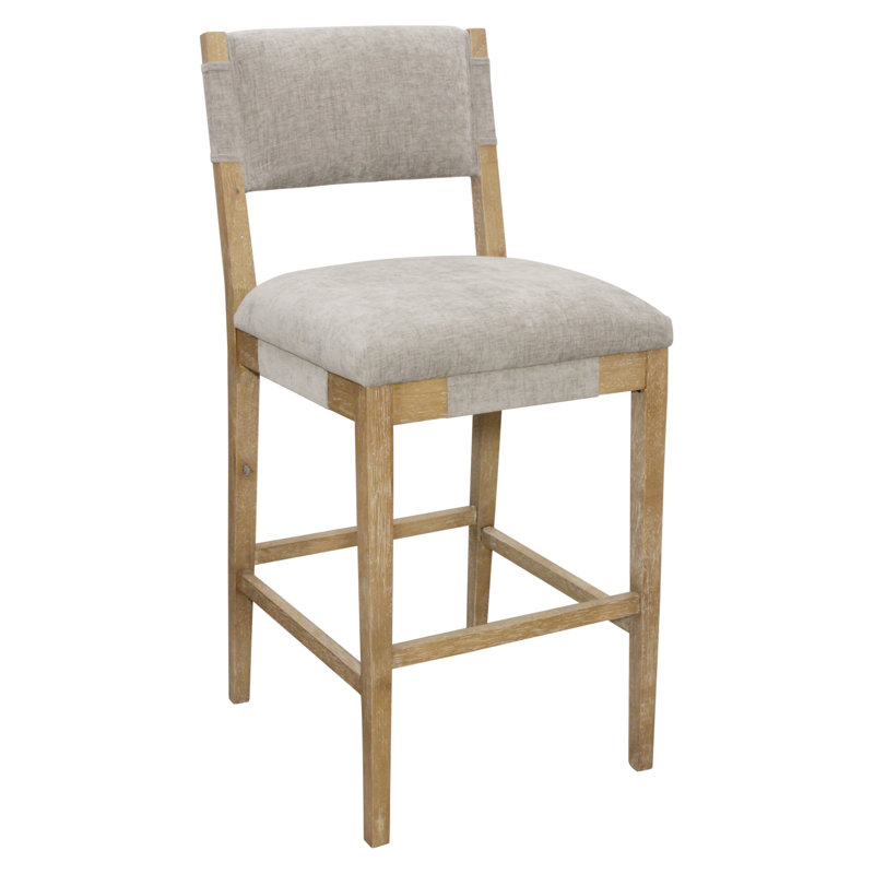 Tabouret de bar Clara en tissu de lin contemporain sur bois massif, Gris