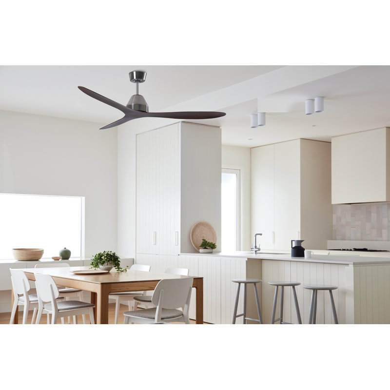 Whitehaven 56in 3-Blades Indoor/Outdoor Ceiling Fan with Remote Control, Chrome, Dark Brown