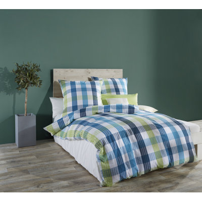 Cotton Chequered Duvet Cover Set with Pillow Shams