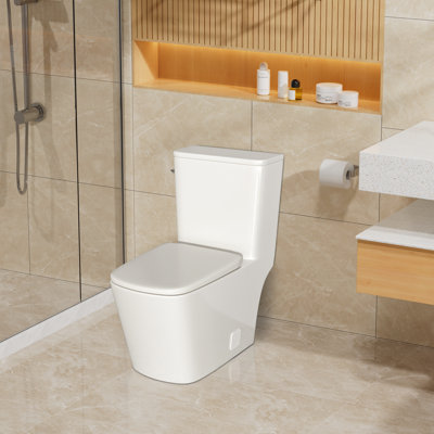 One Piece Modern Elongated Toilet,Siphonic Jet,Comfort Chair Height,Soft-Close Seat,Glazed Surface
