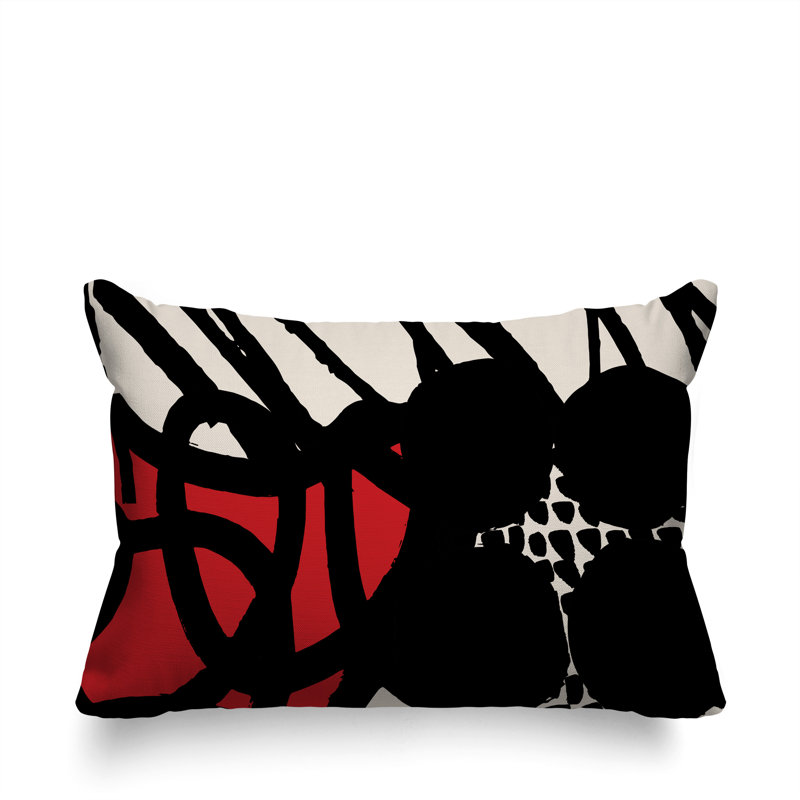 Coussin rectangulaire intérieur / extérieur Aloe, Rouge / noir / blanc cassé, H 14 po x l 20 po