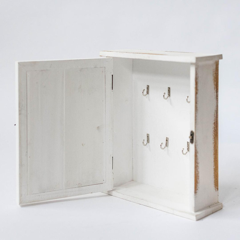 Wash Wall Key Cabinet, 12" H x 3" W x 8" D, White