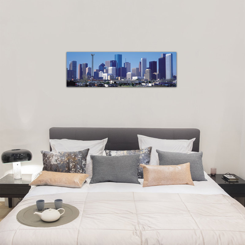 Cityscape panoramique, reproduction de photo sur toile houston, H 16 po x l 48 po x P 1,5 po, Bleu, Toile tendue