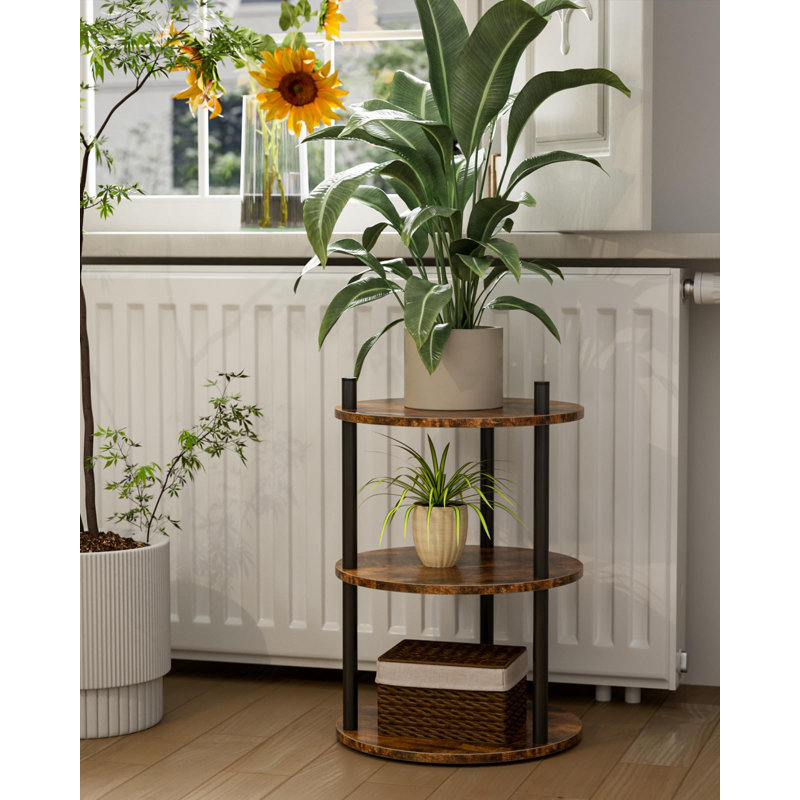 Round End Table, 3-Tier Storage Shelves (Set of 2), Brown