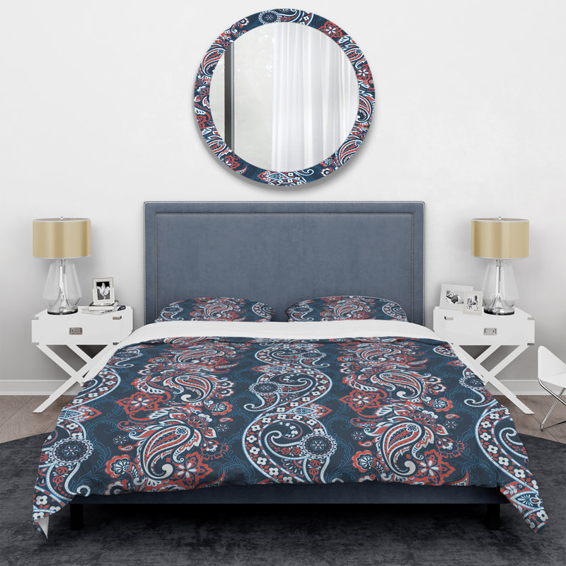 Cachemire bleu et brun à motif floral - Ensemble de housse de couette abstrait - Microfibre de polyester
