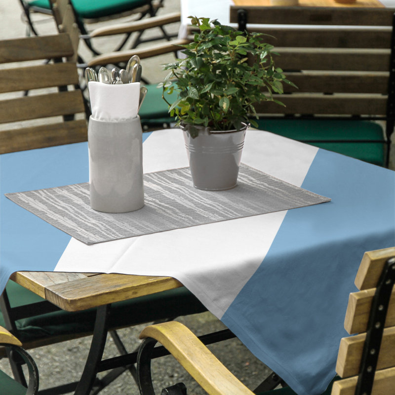 North Carolina Striped Cotton Blend Tablecloth, Baby Blue/White/Baby Blue