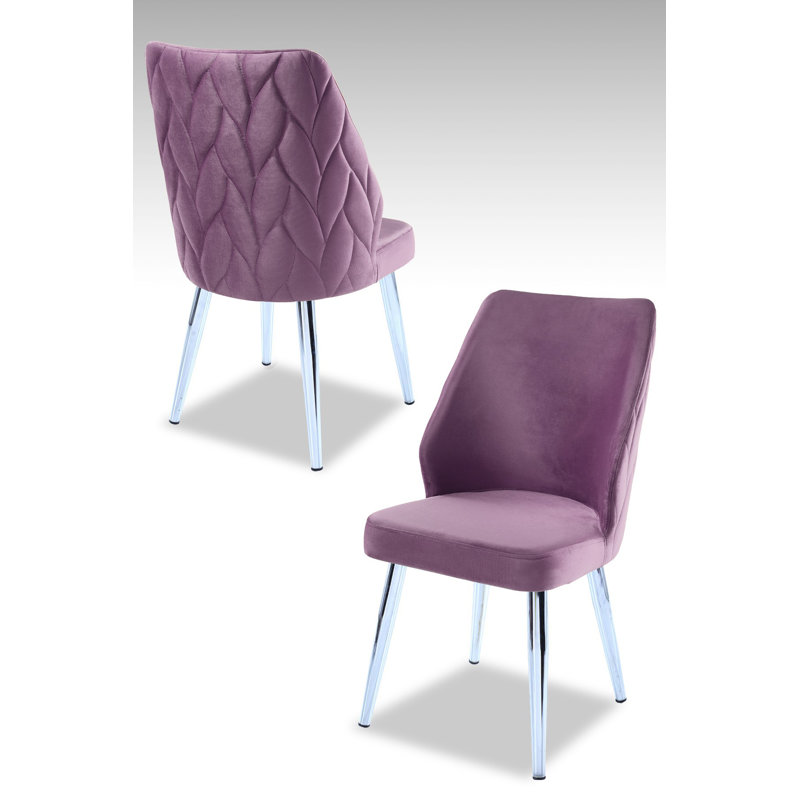 Ensemble de chaises modernes (4 pièces), lilas et chrome, 18,9 po x 35,4 po x 16,9 po | 100% panneau de particules enduit de mélamine, épaisseur de 0,71 pouce | Tissu 100% polyester, pieds en métal élégants | Parfait pour la salle à manger et les espaces de vie