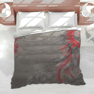 Red Gray Floral Swirls Comforter