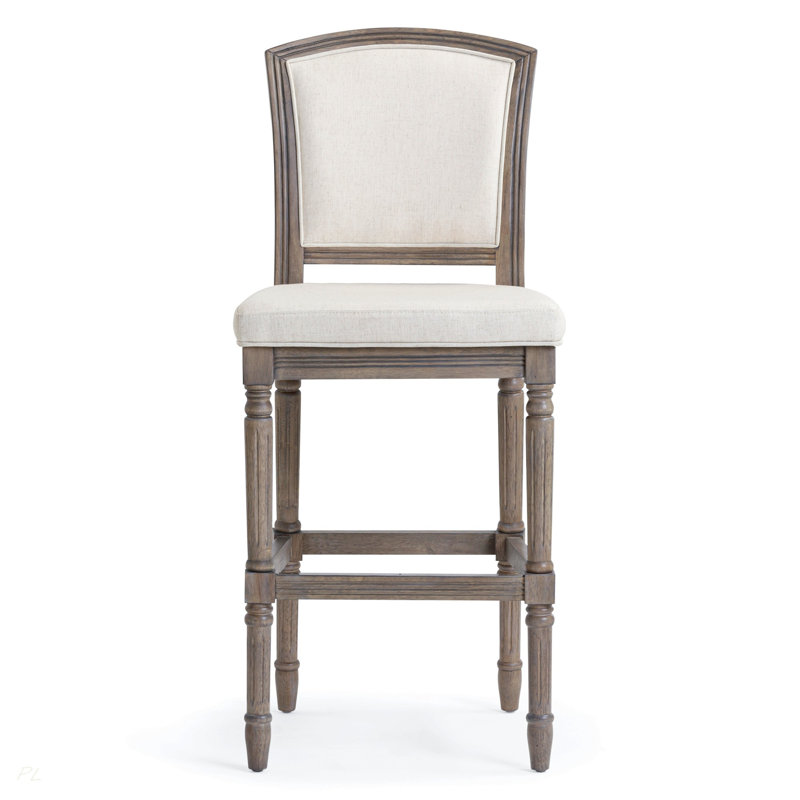 Tabouret de bar 31 po de hauteur gris patiné avec siège et dossier rembourrés gris, 1 pièce