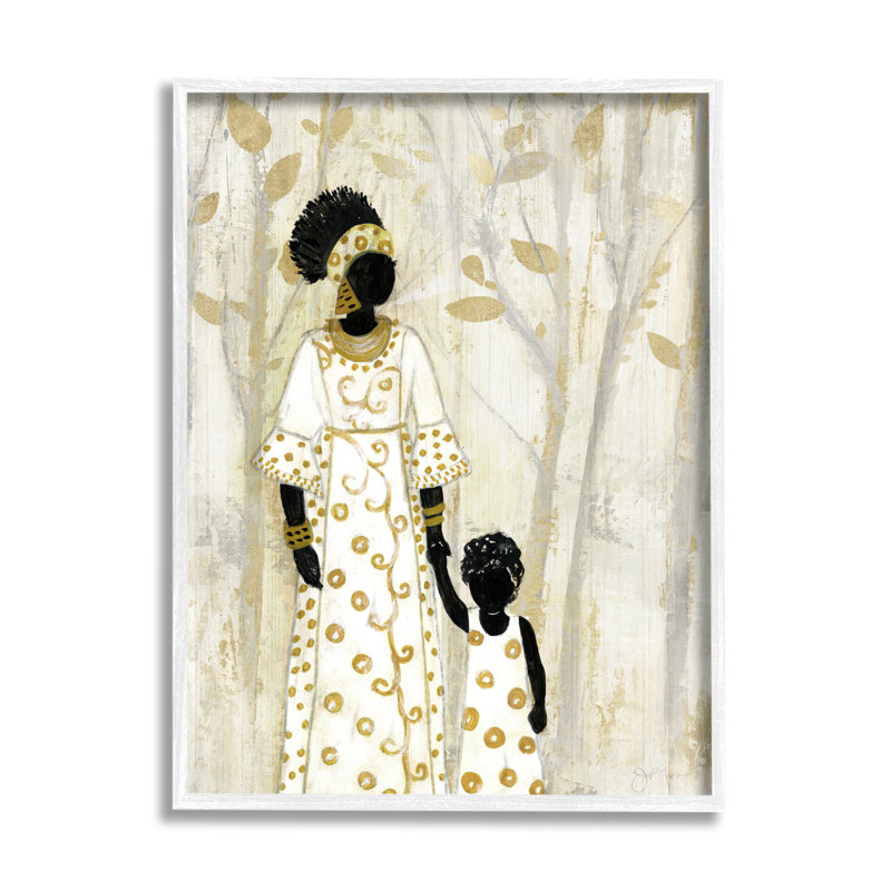 "Mère et enfant tenant la main dans la forêt d'arbres neutres" par Tava Studios - Impression sur toile non encadrée