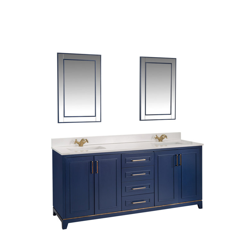 Ensemble de meuble-lavabo double 70,7 po avec miroir Chyrl, Bleu