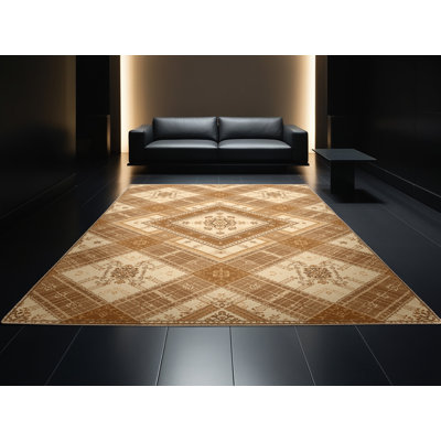 Tapis oriental traditionnel brun et beige lavable à la machine Pantelis