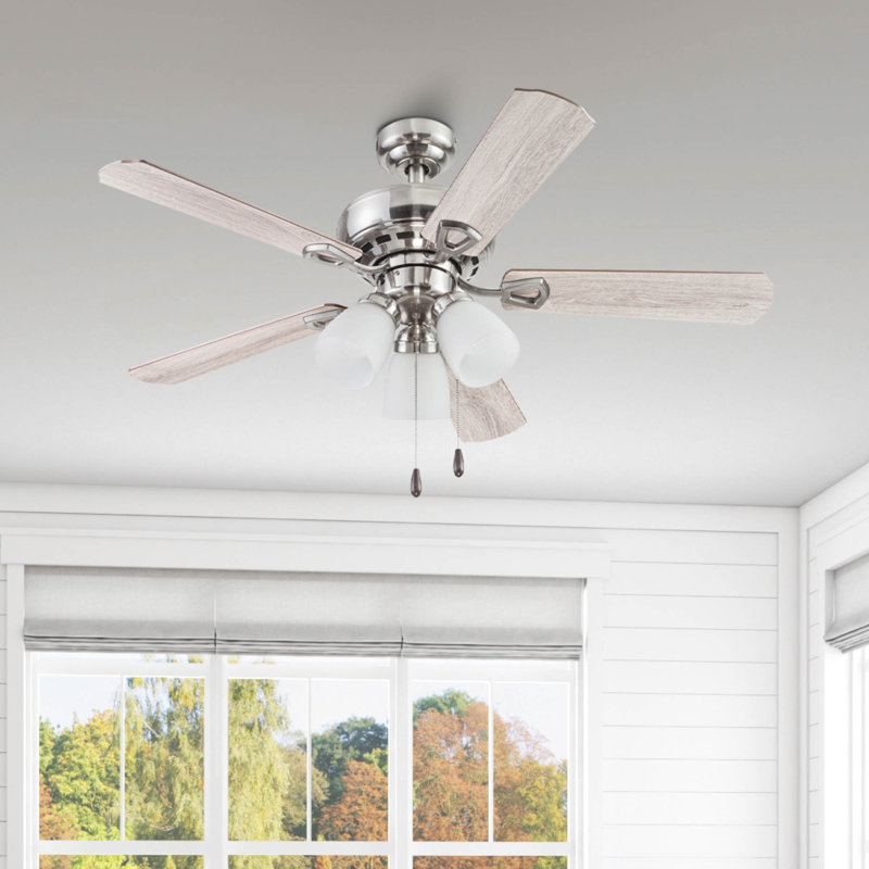 Miller Park 44'' Ceiling Fan with Light Kit, Brushed Nickel with Light Oak/Gray Oak Blades