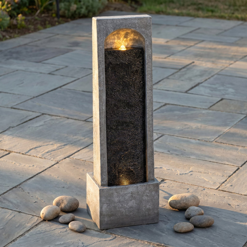 Fontaine d'eau extérieure moderne de 39 po, cascade verticale avec pompe silencieuse, fontaine en résine résistante aux intempéries pour patio et jardin
