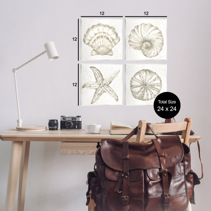 «Neutral Coastal Reef Shells», ensemble de 4 plaques murales, design par Yvette St. Amant