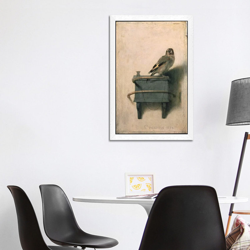 The Goldfinch, 1654 by Carel Fabritius - Painting on Canvas, 152.5 cm H x 101.5 cm W, White Framed