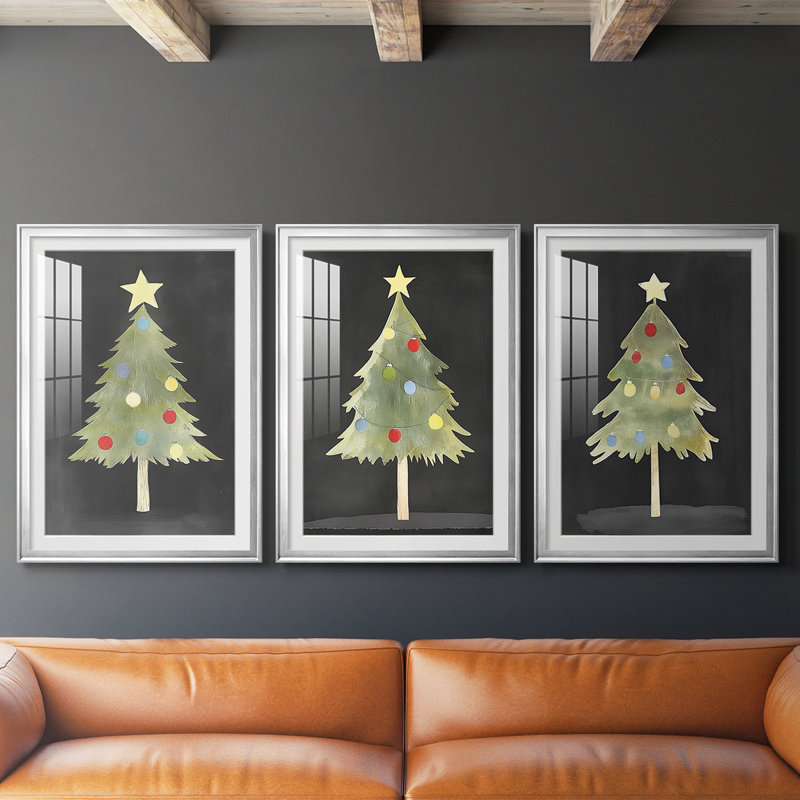 Christmas Holiday Art II - reproduction sur mesure encadrée de qualité supérieure - 3 pièces, Argent argent