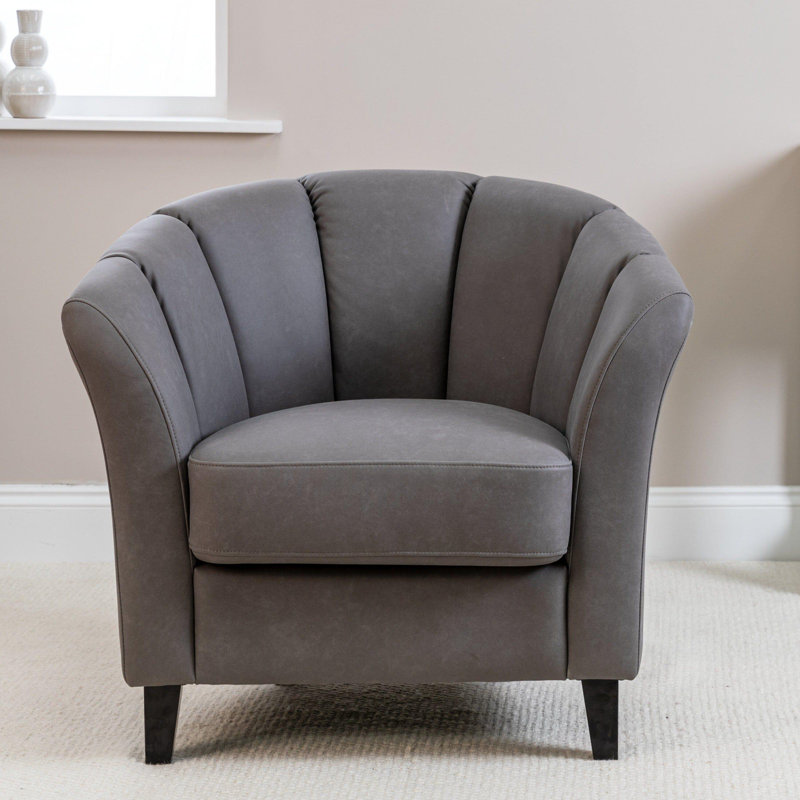 Sligo Upholstered Fabric Barrel Chair, Steel Grey, Oak