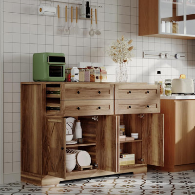 Buffet 55 po avec 4 tiroirs et 4 portes, rangement en bois pour la cuisine, la salle à manger ou le salon