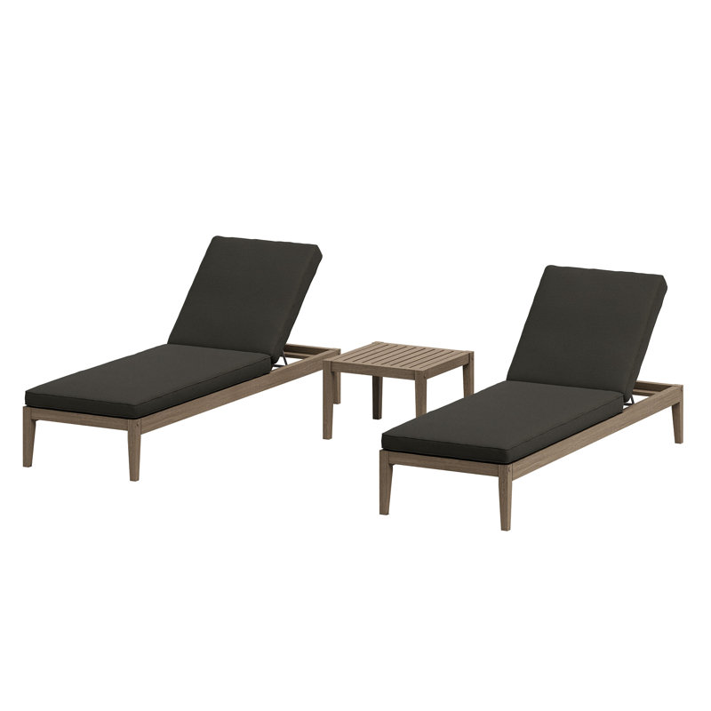 Ensemble de meubles d'extérieur en bois de teck 3 pièces avec chaises longues et table d'appoint Northlake, Gris