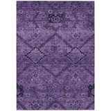 Tapis d'intérieur lavable floral mauve 5 pi x 8 pi aubergine