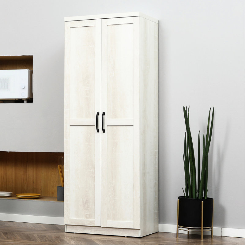 Armoire de cuisine à 2 portes de 63 po, autoportante avec 5 tablettes, blanc pour la salle à manger, 2 portes, tablettes et tablettes réglables,