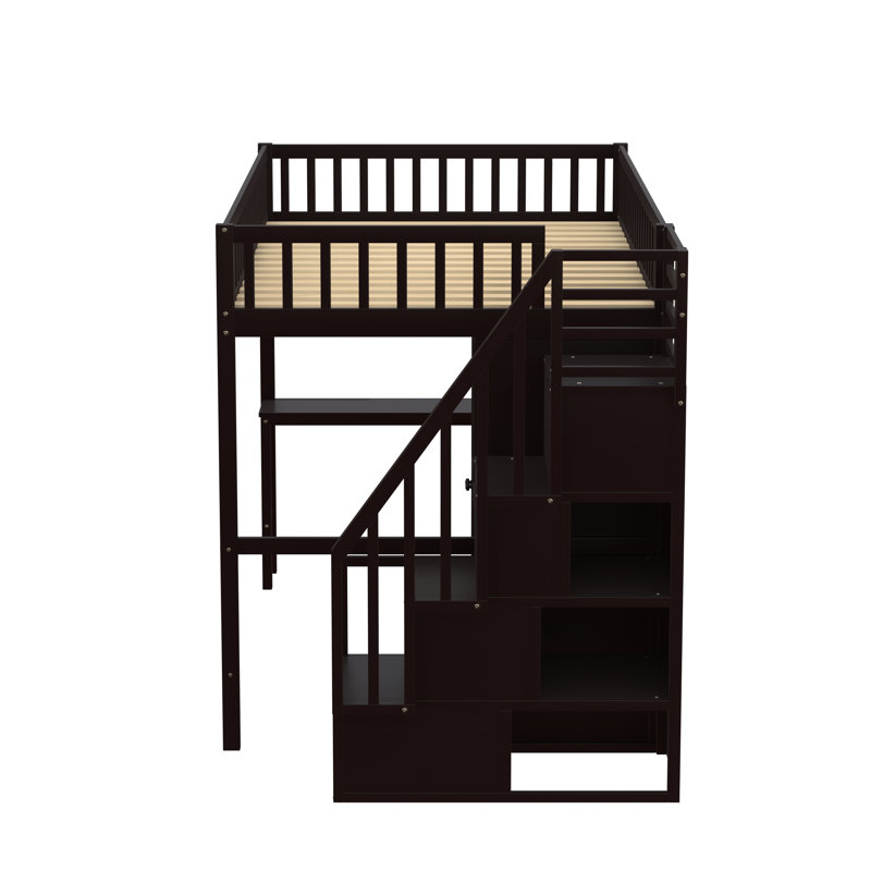Heartlee Kids Full Loft Bed with Drawers, Espresso