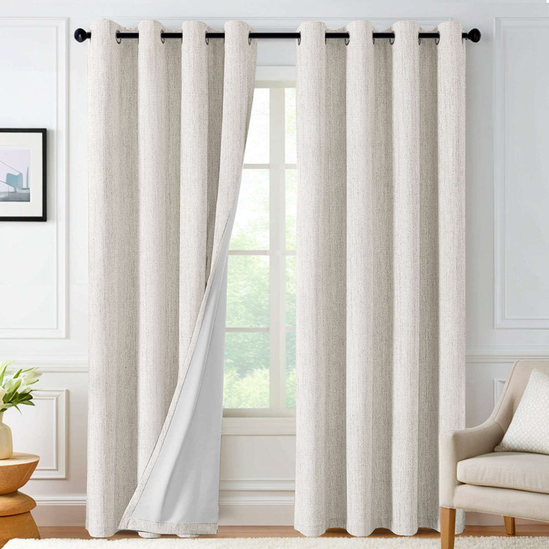 Rideaux 100% occultant en chenille de lin texturé et isolant, avec doublure blanche, 2 panneaux, L 42 po x L 63 po
