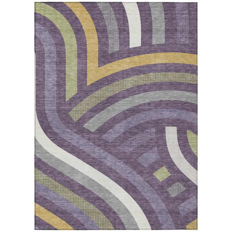 Machine Washable Indoor/Outdoor Chantille ACN2467 Mid-Century Modern Rug, Plum, 10' x 14'