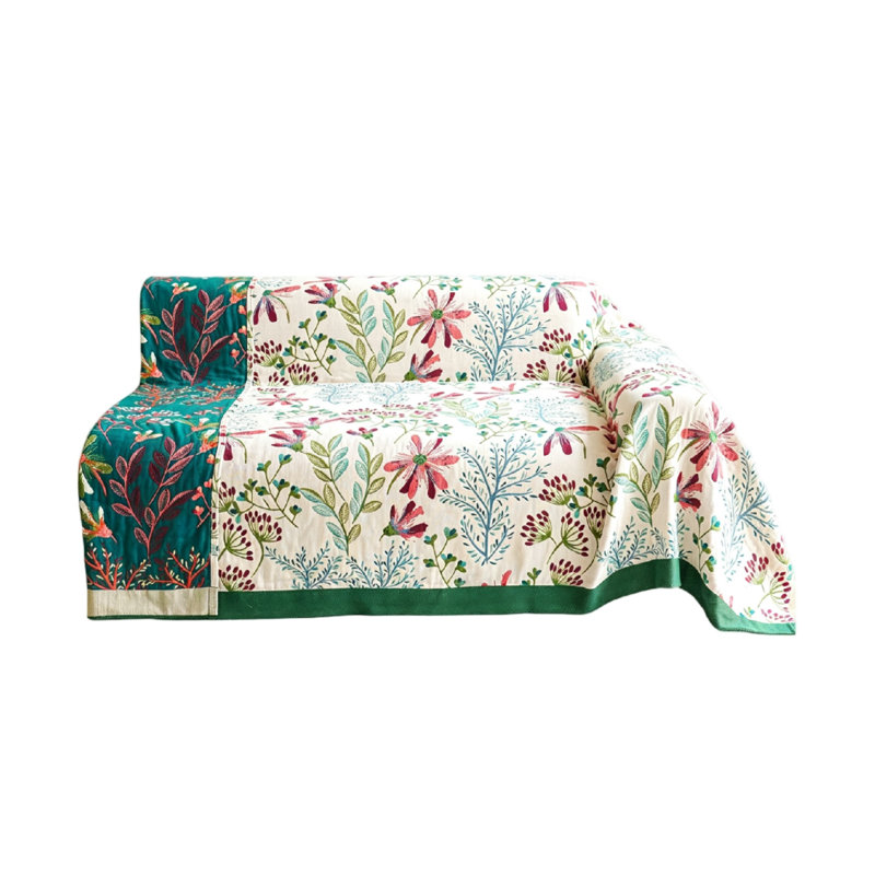 Sofa Large Bed Green Throw Blanket, Floral Leaf Throw 150 x 200 cm for Single 2 Seater