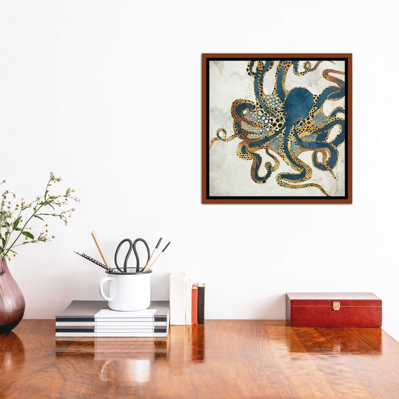 Underwater Dream VI - impression d'art graphique, H 18 po x l 18 po, Toile avec cadre flottant, Bois foncé rustique