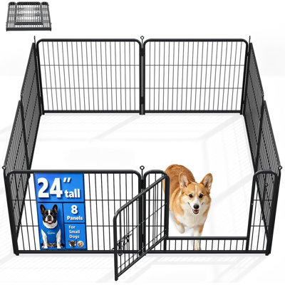 24 Inch 8‑Panel Foldable Dog Playpen, Portable Metal Pet Fence with Secure Door Latch for Small Medium Large Dogs Puppies Rabbits, Indoor & Outdoor Exercise Pen for Yard RV Camping