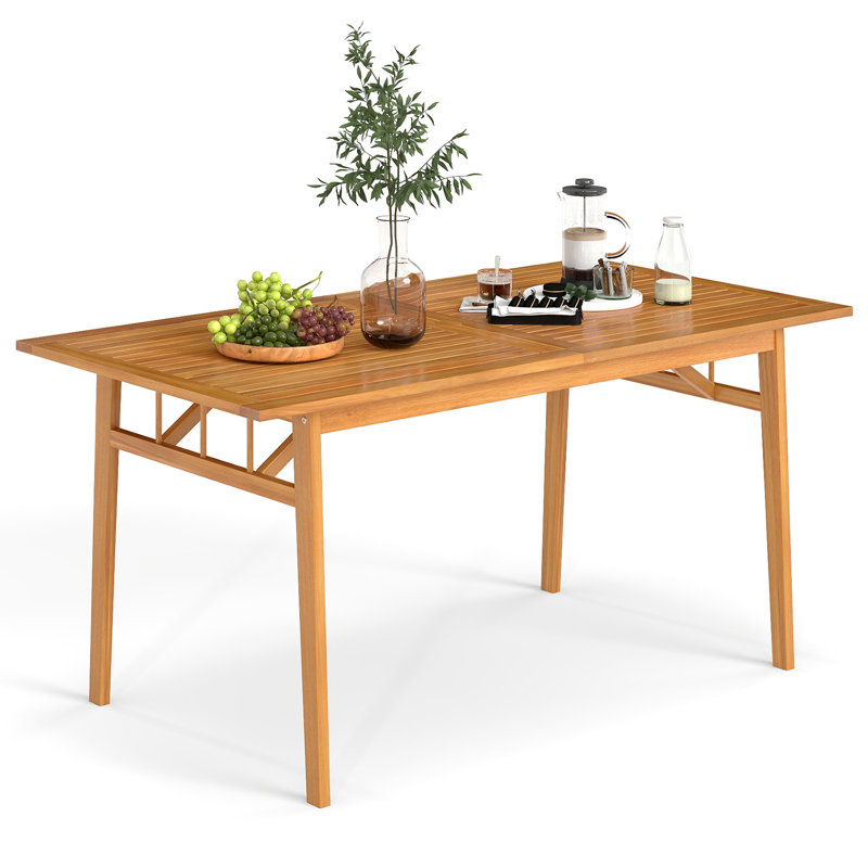 Gymax 63'' Acacia Wood Dining Table for 6 People Heavy-Duty Indoor Outdoor Wooden Table
