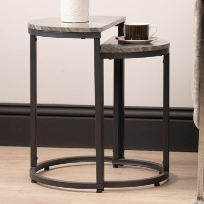 Arunveer 55cm Nesting Side Table for Living Room, MDF Top Half Moon Nest of End Table Metal Base