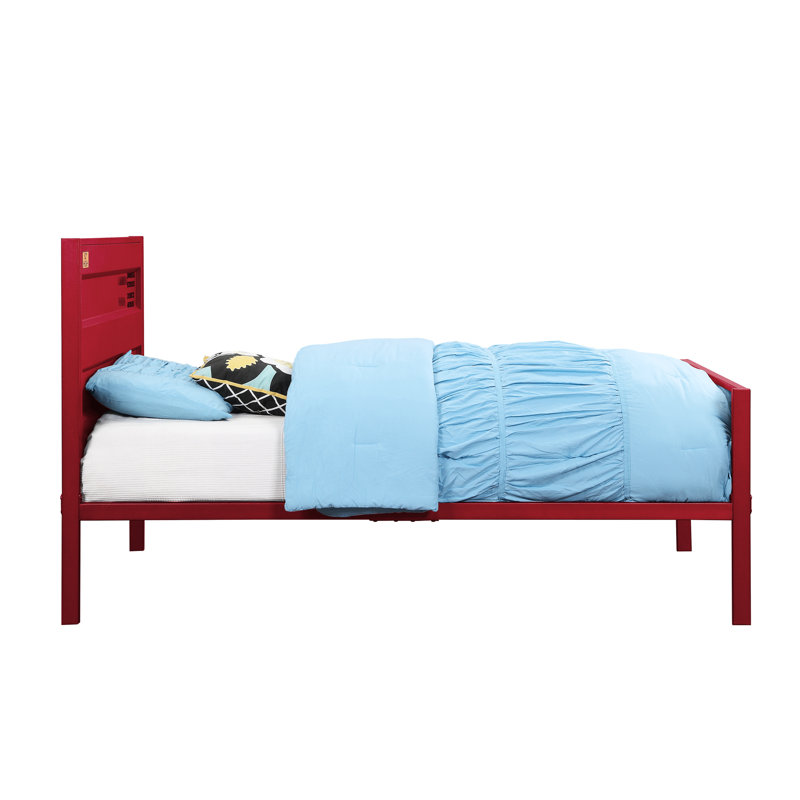 Lit double style Red Cargo, construction en métal avec panneaux encastrés, verrouillage de longueur, 21 lattes, support de charge de 330 lb, profondeur de 56 po, largeur de 79 po, structure de finition à 44 po de hauteur, conception à profil bas, sans sommier
