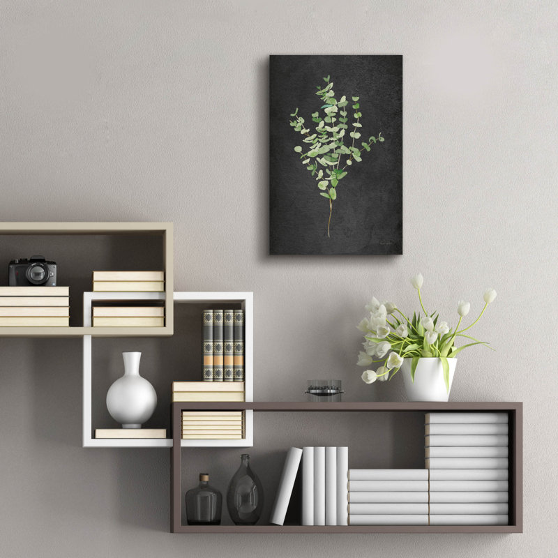 Art mural en verre Winston Porter «Gentle Eucalyptus On Black» par Mercedes Lopez, H 24 po x l 16 po x P 0,2 po