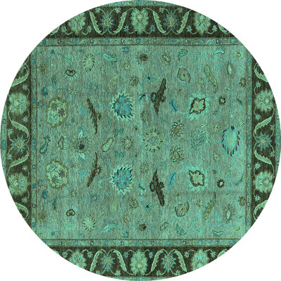 Tapis oriental en laine / polyester tissé à la machine en turquoise / brun