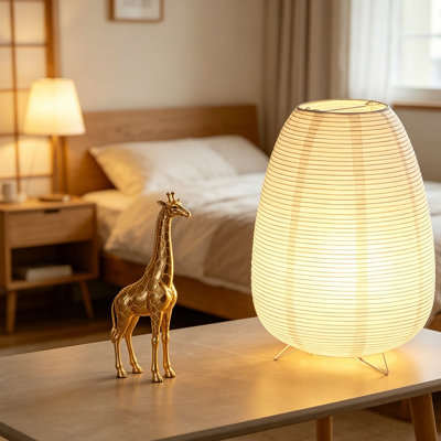 Abat-jour en papier de riz fait à la main, style japonais minimaliste, lampe de bureau / de bureau à intensité variable pour chambre à coucher, ampoule E12 incluse