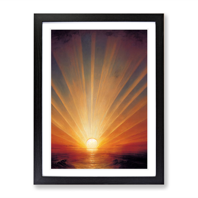 Tranquil Sunset - Single Picture Frame Painting, 34cm H x 25cm W x 2cm D, Black Framed