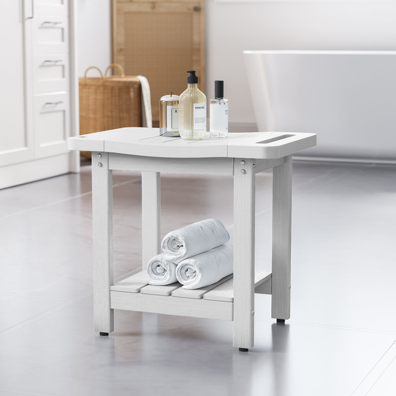 2-Tier Bathroom Shower Bench with  Shower Head Holder and Storage Space Curved Seat for Shaving Legs Foot Stool, Bath, Spa, Indoor or Outdoor Use