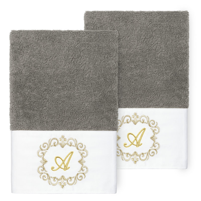 Winston Porter 100% Turkish Cotton MONICA 2PC Embellished Hand Towel Set, A