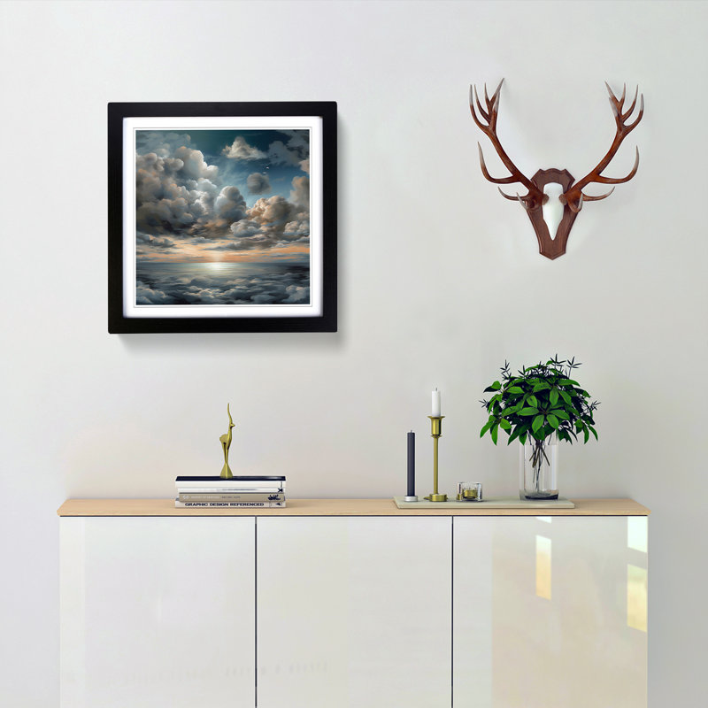 Cloudy Sky Digital Art - Single Picture Frame Print on Wood, Black