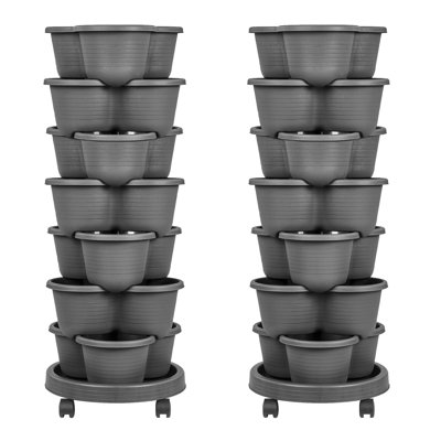 Strawberry Vertical Planters Tower Garden Set Of 2, 7 Tiered Stacking Herb Vegetable Planter With Support Pole Indoor And Outdoor