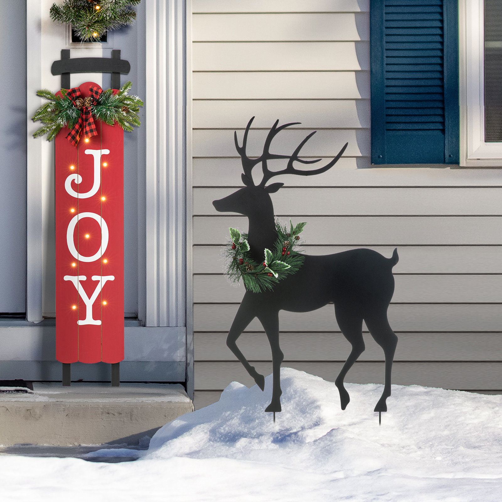 2-Piece Metal Reindeer Silhouette Yard Stake Set