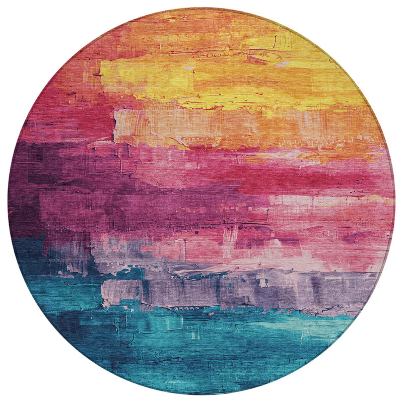 Tapis intérieur rond lavable abstrait 8 pi Merlot And Blush