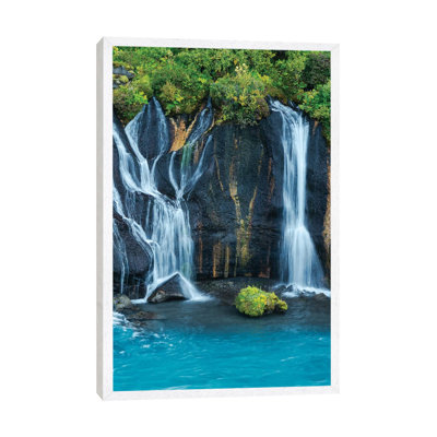 Iceland, Hraunfossar. Tiny Cascades Emerge From The Lava To Flow Into The Hvita River Over A Half Mile Stretch. by Ellen Goff - Print on Canvas