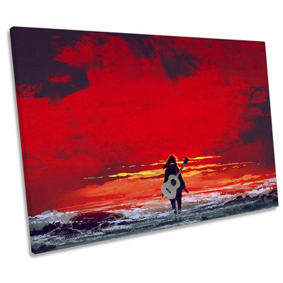 Guitar Sea Sunset - Wrapped Canvas Painting