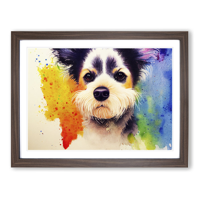 Watercolour Dog Vol.2 Abstract - Single Picture Frame Print, 25cm H x 34cm W x 2cm D, Walnut Framed