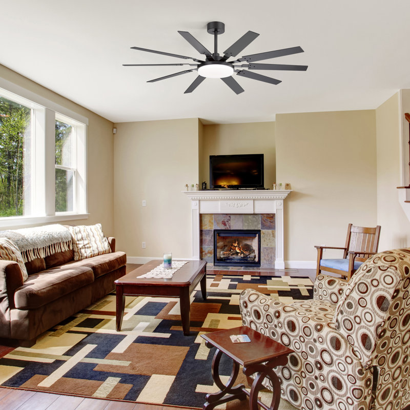 60 Inch Ceiling Fan With Light And Remote ,Indoor/Outdoor Large Fan With Remote , 10-Blade Fan For Patios